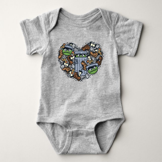 Sesame Sesame | Oscar the Grouch Doodle Heart Baby Bodysuit (Front)