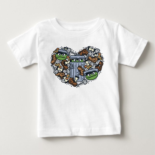Sesame Sesame | Oscar the Grouch Doodle Heart Baby T-Shirt (Front)