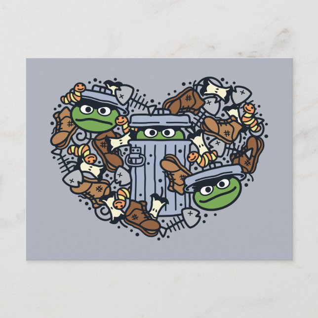 Sesame Sesame | Oscar the Grouch Doodle Heart Postcard (Front)