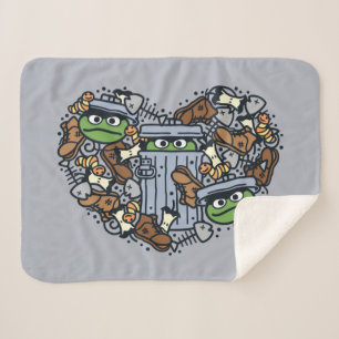 Sesame Sesame   Oscar the Grouch Doodle Heart Sherpa Blanket