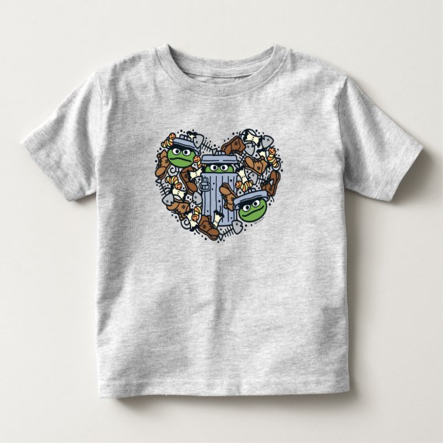 Sesame Sesame | Oscar the Grouch Doodle Heart Toddler T-Shirt (Front)