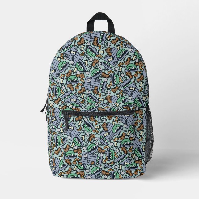 Sesame Sesame | Oscar the Grouch Pattern Printed Backpack (Front)