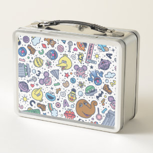 Sesame Sesame   Sesame Pals Doodle Pattern Metal Lunch Box