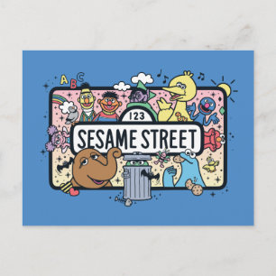 Sesame Sesame Sesame Pals Doodle Sign Postcard
