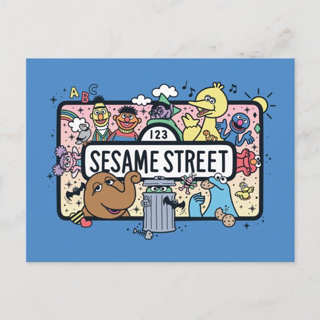 Sesame Sesame | Sesame Pals Doodle Sign Postcard (Front)
