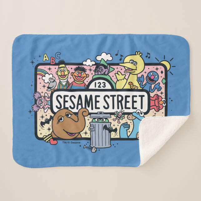 Sesame Sesame | Sesame Pals Doodle Sign Sherpa Blanket (Front (Horizontal))