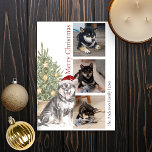 Sesame Shiba Inu Christmas Tree Pet Dog Photo Holiday Card<br><div class="desc">This beautiful Sesame Shiba Inu themed Christmas card features a black and tan Shiba wearing a Santa hat sitting in front of a lit Christmas tree. The greeting on the card reads "Merry Christmas" and can be personalised. Further personalise this holiday card with three photos of your pet dog, a...</div>