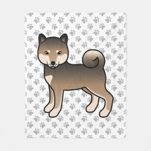 Sesame Shiba Inu Cute Cartoon Dog And Paws Fleece Blanket