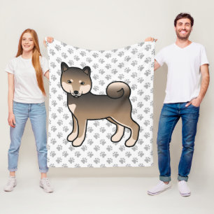 Sesame Shiba Inu Cute Cartoon Dog And Paws Fleece Blanket