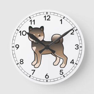 Sesame Shiba Inu Cute Cartoon Dog Illustration Round Clock