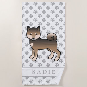 Sesame Shiba Inu Cute Cartoon Dog & Name Beach Towel