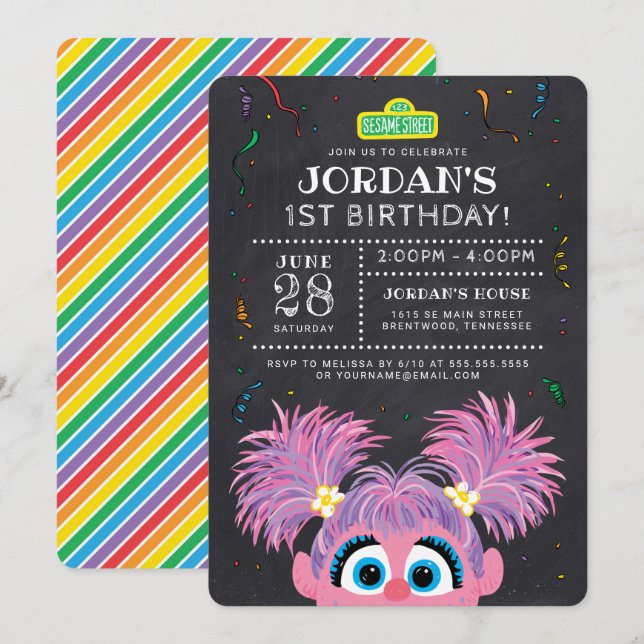 Sesame Street | Abby Cadabby Chalkboard Birthday Invitation (Front/Back)