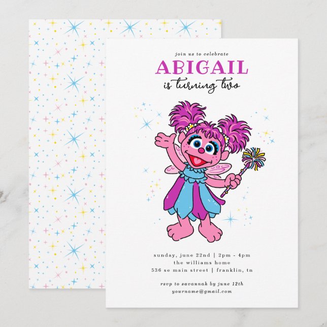 Sesame Street Abby Cadabby Sparkles Birthday Invitation (Front/Back)