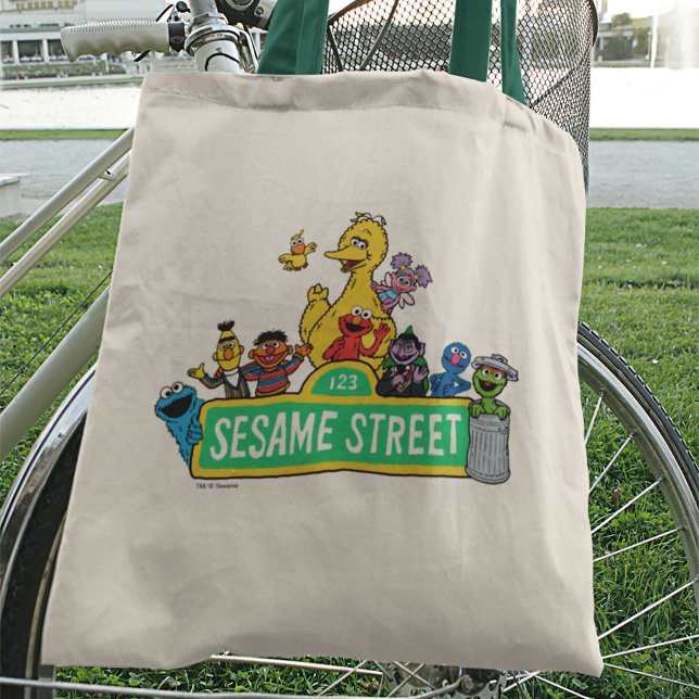 Sesame Street | All Around the Sesame Street Sign Tote Bag (Tote bag on bike)