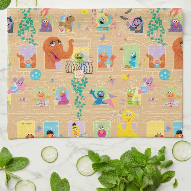 Sesame Street Apartment Windows Pattern Tea Towel (Folded)