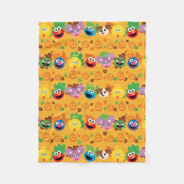 Sesame Street Autumn Leaves Pattern Fleece Blanket (Front)