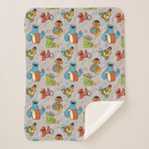 Sesame Street Band Grey Pattern Sherpa Blanket