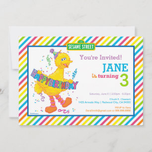 Sesame Street Big Bird Striped Birthday Invitation