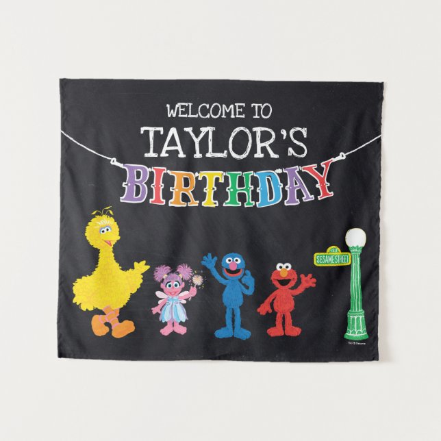 Sesame Street Chalkboard Birthday Welcome Tapestry (Front (Horizontal))