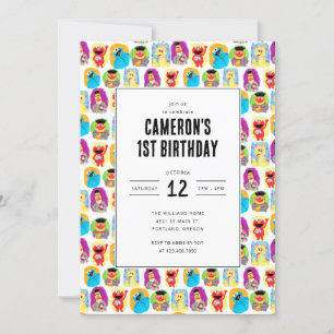 Sesame Street Character Fun & Pattern Birthday Invitation