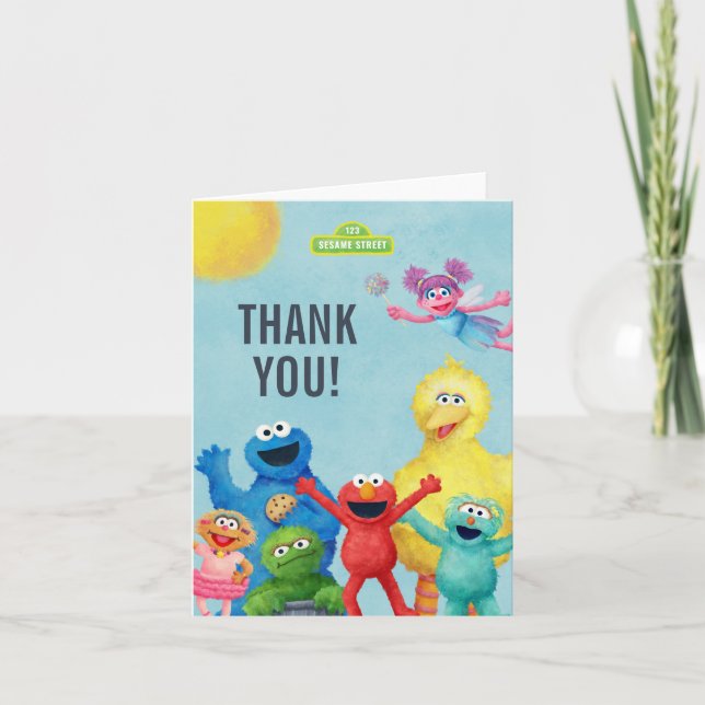 Sesame Street Character Illustration Birthday Thank You Card (Front)