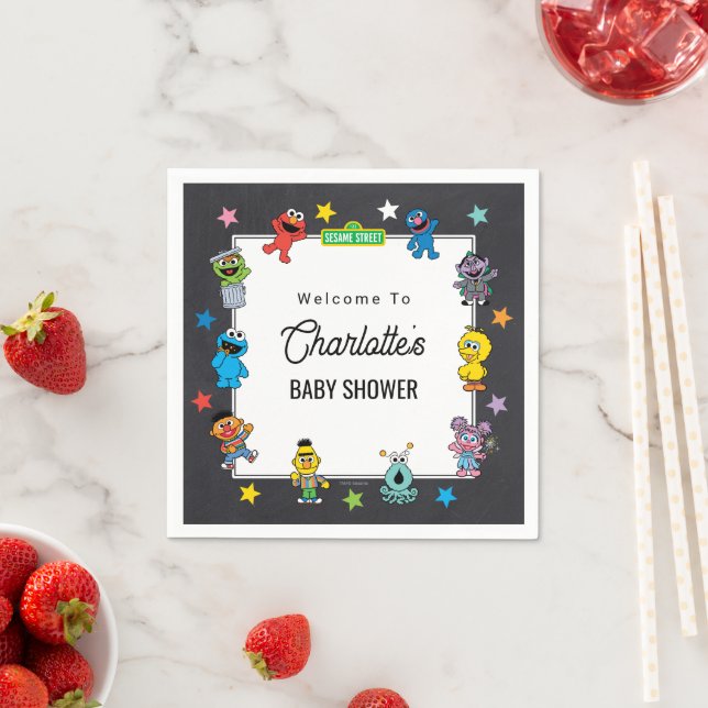 Sesame Street Characters Chalkboard Baby Shower Napkin (Insitu)
