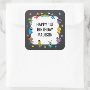 Sesame Street Characters Chalkboard Birthday Square Sticker