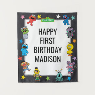 Sesame Street Characters Chalkboard Birthday Tapestry