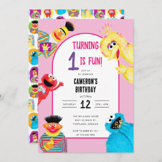 Sesame Street Characters First Birthday Party Invitation