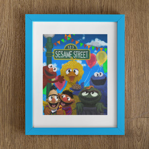 Sesame Street Characters Party Scene Poster