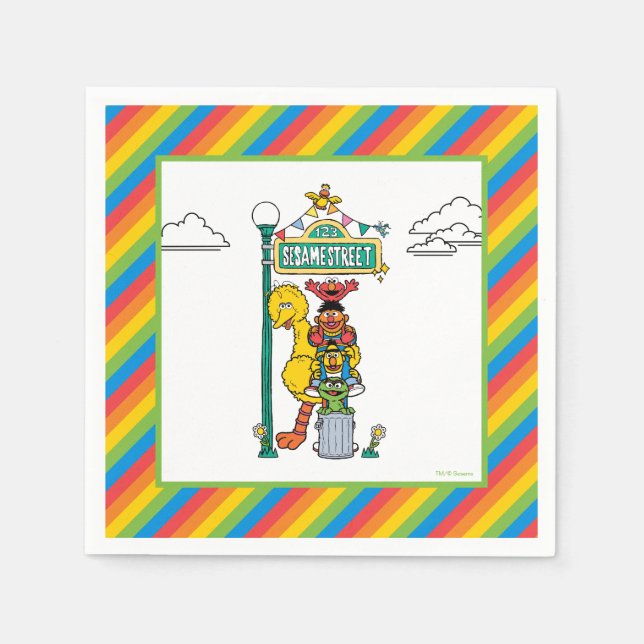 Sesame Street Characters & Street Sign Birthday Na Napkin (Front)