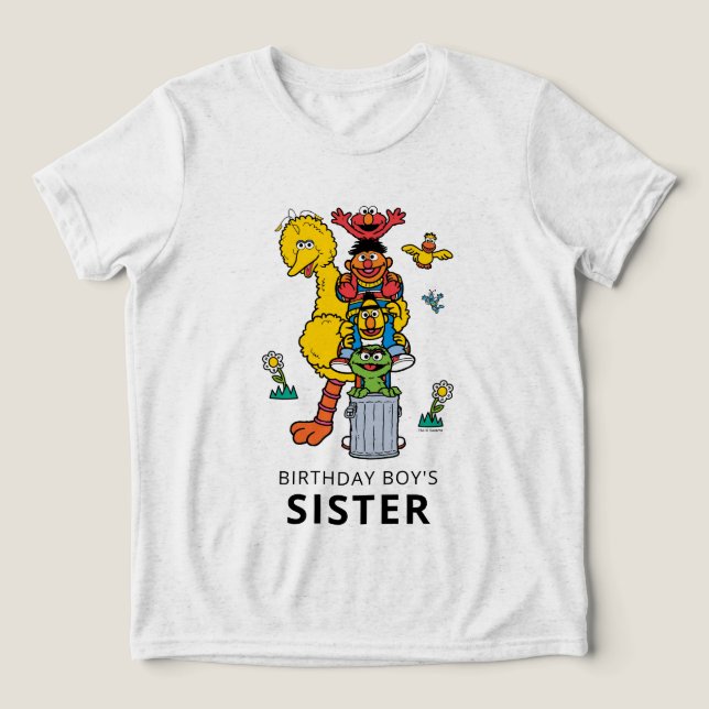 Sesame Street Characters & Street Sign Birthday Tr Tri-Blend Shirt (Design Front)