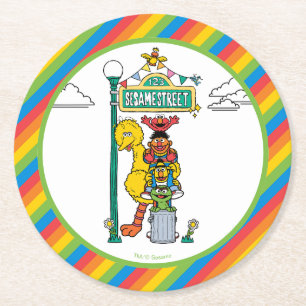 Sesame Street Characters & Street Sign Round Paper Coaster