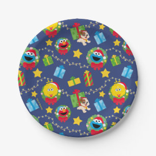 Sesame Street Christmas Lights Pattern Paper Plate