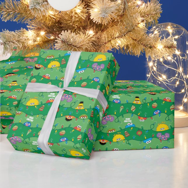 Sesame Street Christmas Lights Pattern Wrapping Paper (Holidays)