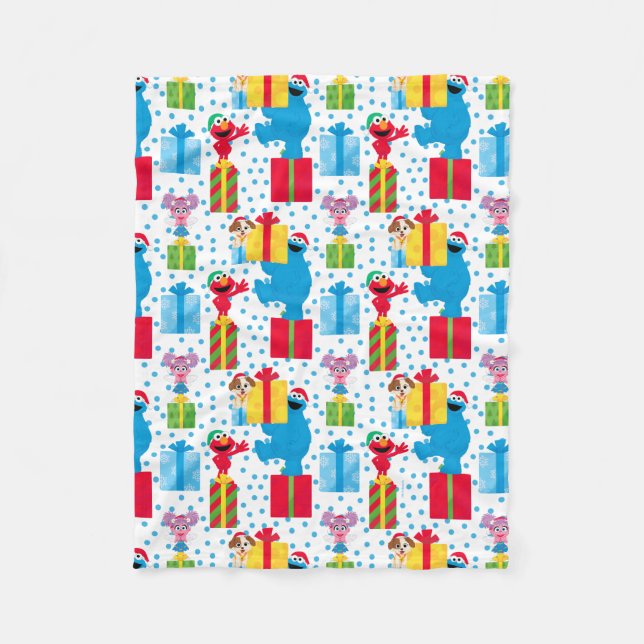 Sesame Street Christmas Presents Pattern Fleece Blanket (Front)
