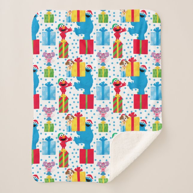 Sesame Street Christmas Presents Pattern Sherpa Blanket (Front)