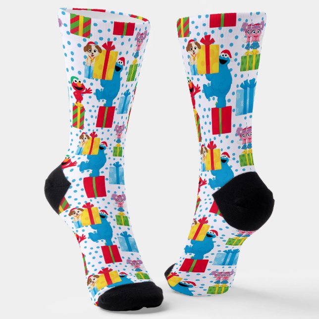 Sesame Street Christmas Presents Pattern Socks (Angled)