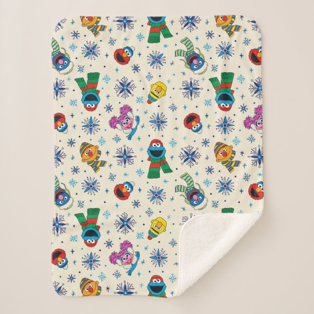 Sesame Street Christmas Snowflake Pattern Sherpa Blanket (Front)