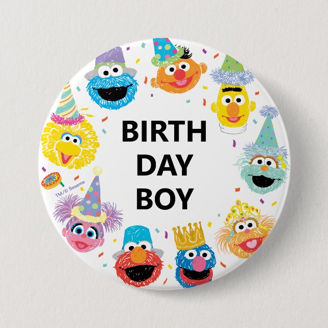 Sesame Street Confetti Birthday Boy 7.5 Cm Round Badge (Front)