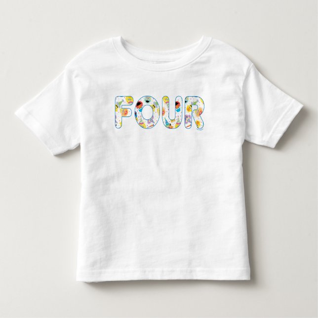 Sesame Street Confetti Pattern Fourth Birthday Toddler T-Shirt (Front)