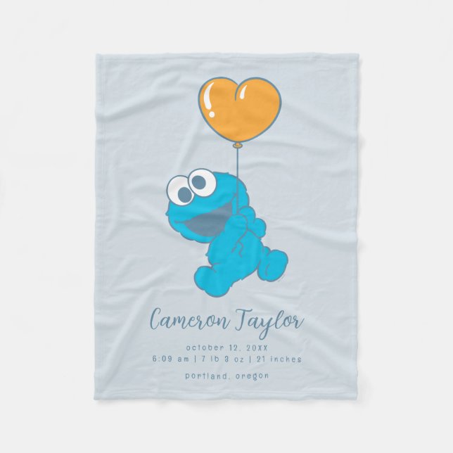 Sesame Street Cookie Monster Baby Birth Stats Fleece Blanket (Front)