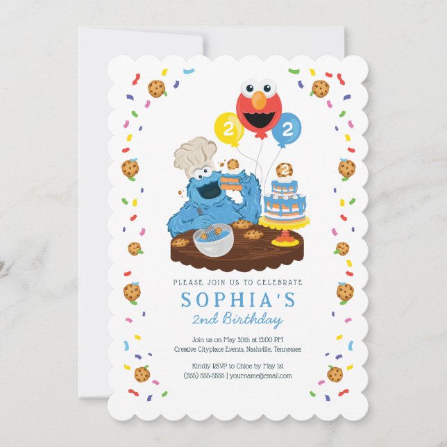 Sesame Street | Cookie Monster Birthday Cake  Invitation (Front)