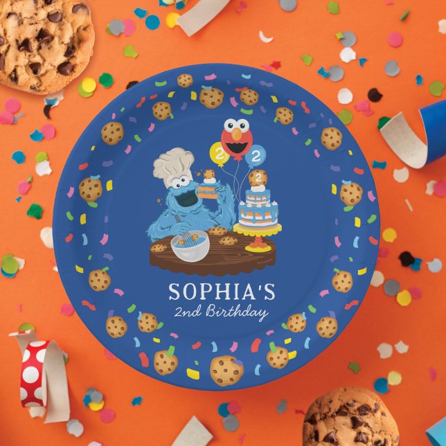 Sesame Street | Cookie Monster Birthday Cake Paper Plate (Plate on table)