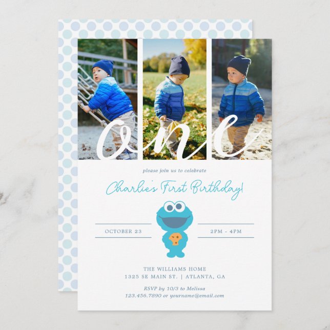 Sesame Street | Cookie Monster First Birthday Invitation (Front/Back)