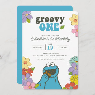 Sesame Street Cookie Monster   Groovy One Birthday Invitation
