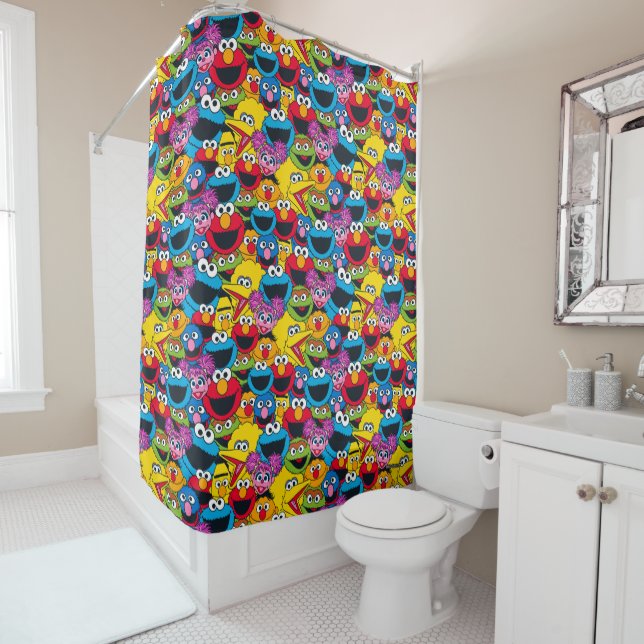 Sesame Street Crew Pattern Shower Curtain (In Situ)