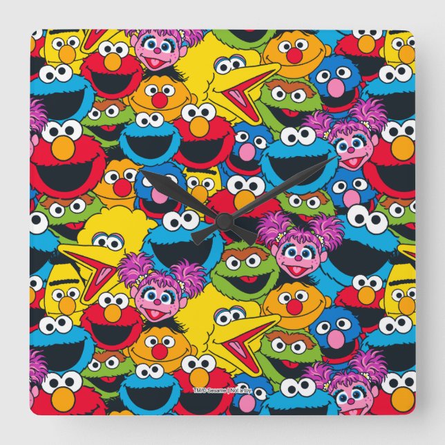 Sesame Street Crew Pattern Square Wall Clock (Front)