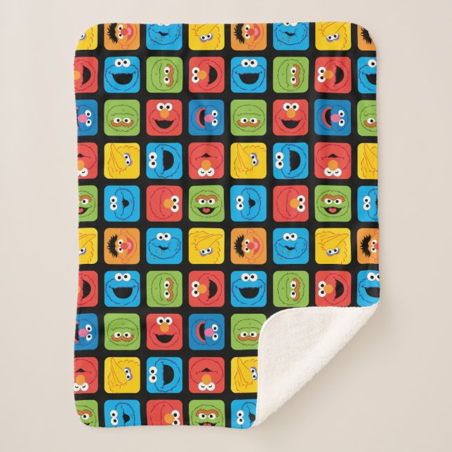 Sesame Street Cubed Faces Pattern Sherpa Blanket (Front)