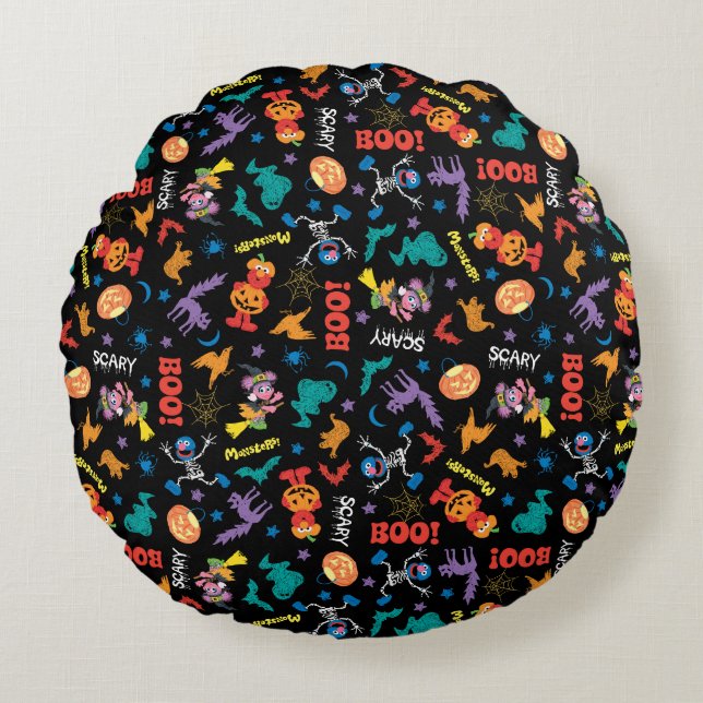 Sesame Street | Cute Halloween Pattern Round Cushion (Front)
